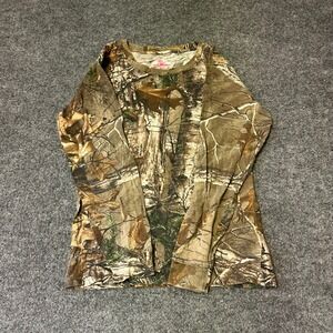 Game Winner Shirt Womens Size L Brown RealTree Camo Long Sleeve Cotton Outdoor